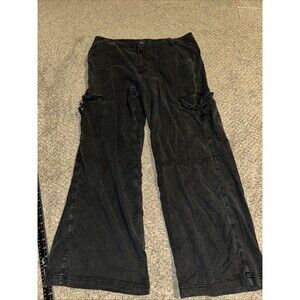 American Eagle Super High Rise Baggy Wide Leg Cargo Pants Women Sz 16 Reg Black